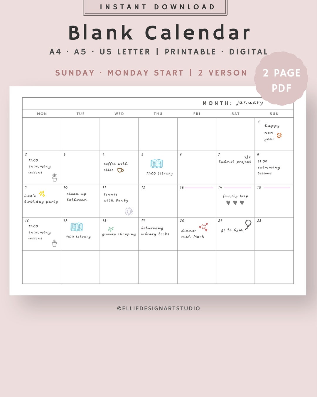 Blank Monthly Calendar | Monthly Planner Template | Minimal Monthly ...