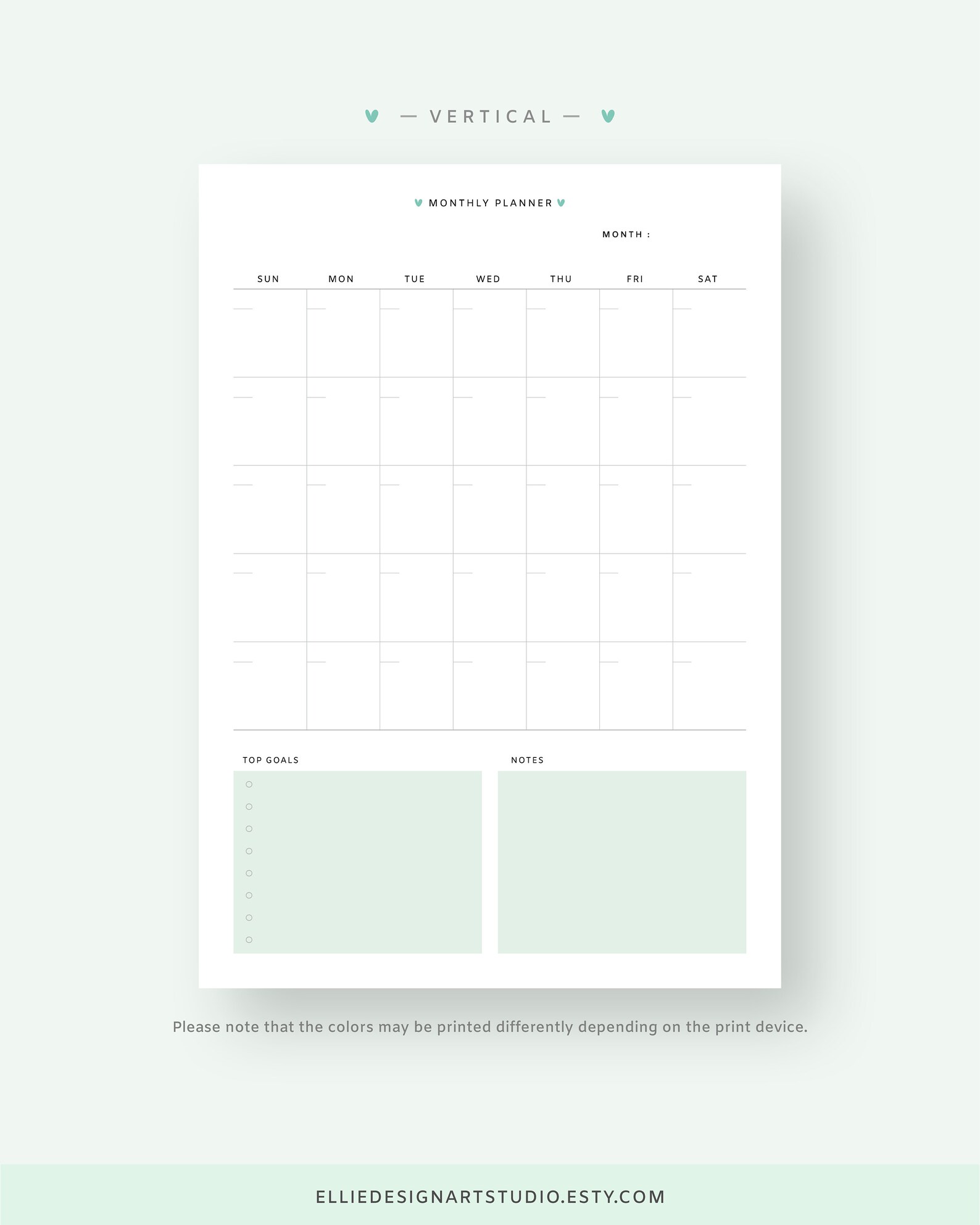 Vertical Monthly Planner Printable Undated Planner Template | Etsy