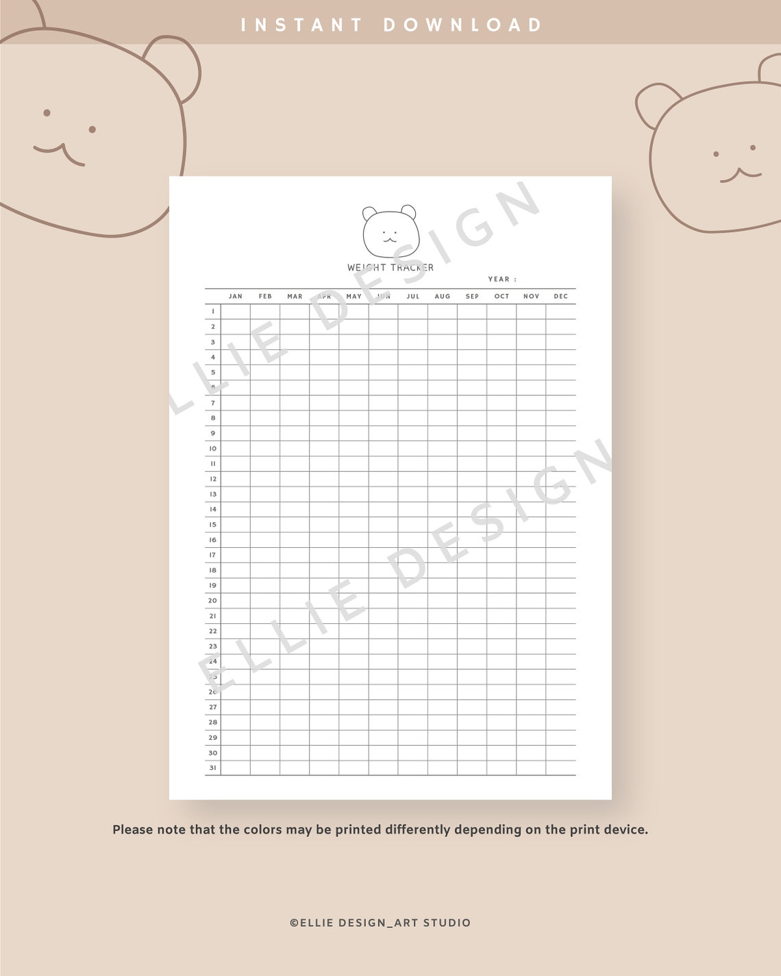 365 Day Weight Tracker Printable, Weight Loss Journal, Daily Weight ...