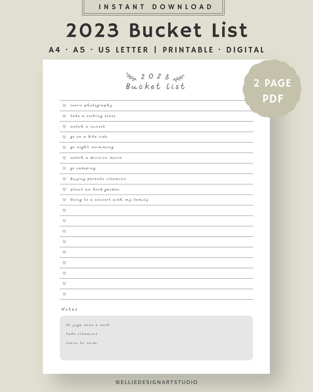Bucket List Printable, Digital Bucket List, Bucket List Planner Insert