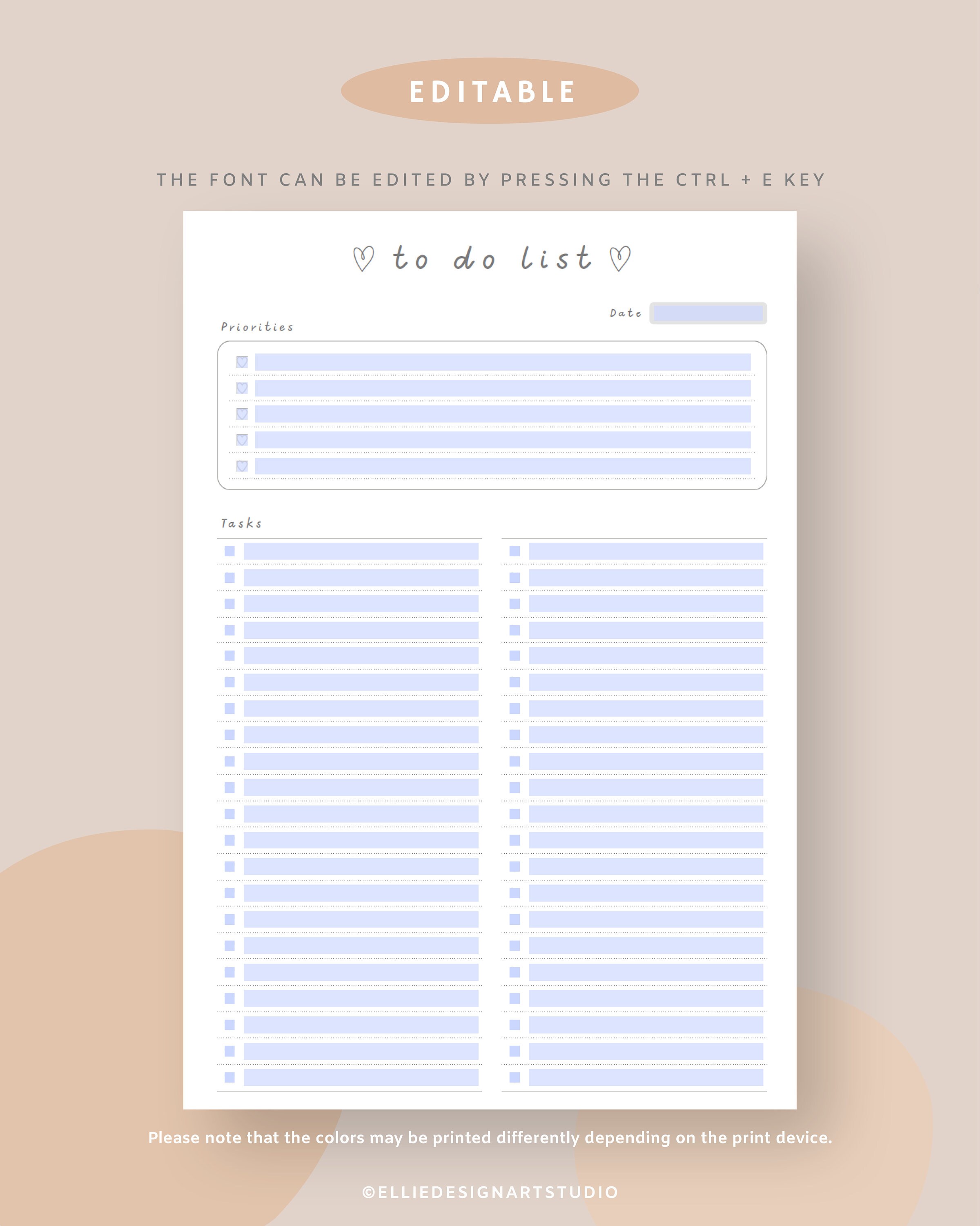 Editable to Do Lists | Printable to Do List Weekly Template | Simple to ...