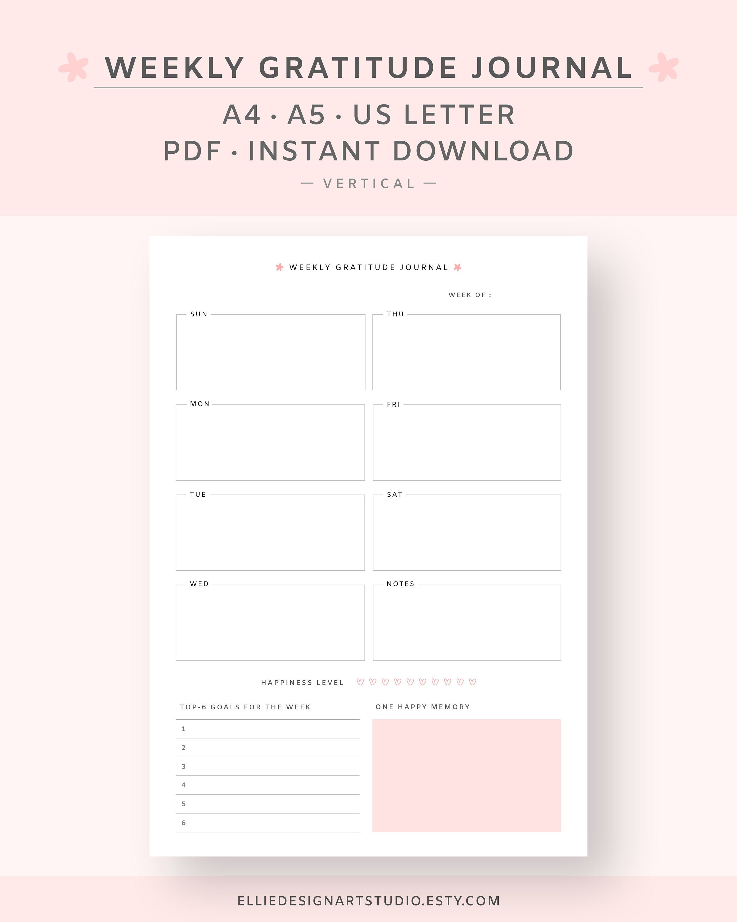 Weekly Gratitude Journal Template Gratitude Printable Etsy UK