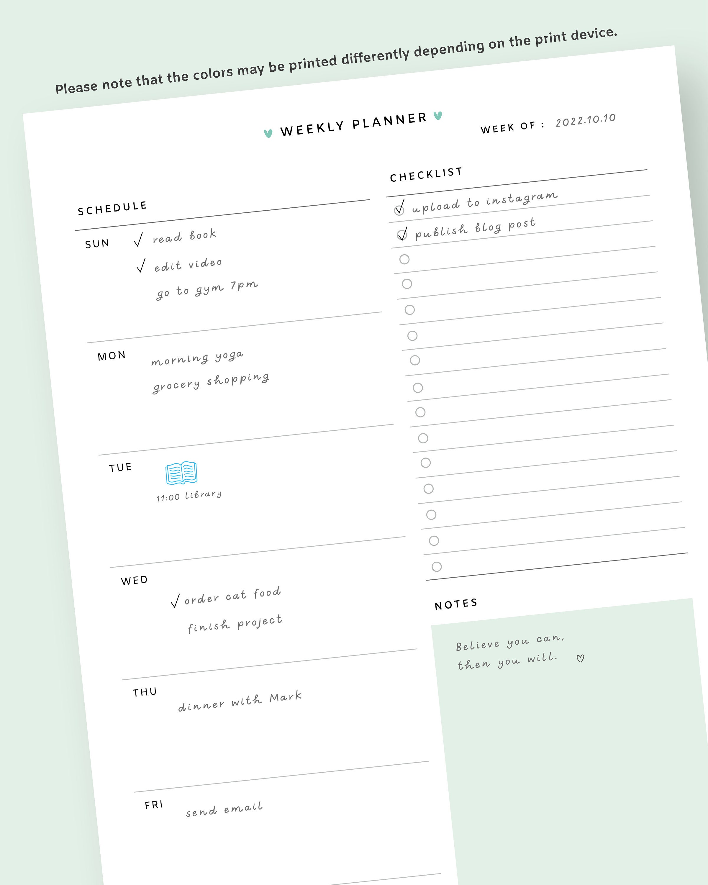 Vertical Minimalist Weekly Planner Printable With to Do List, Undated ...