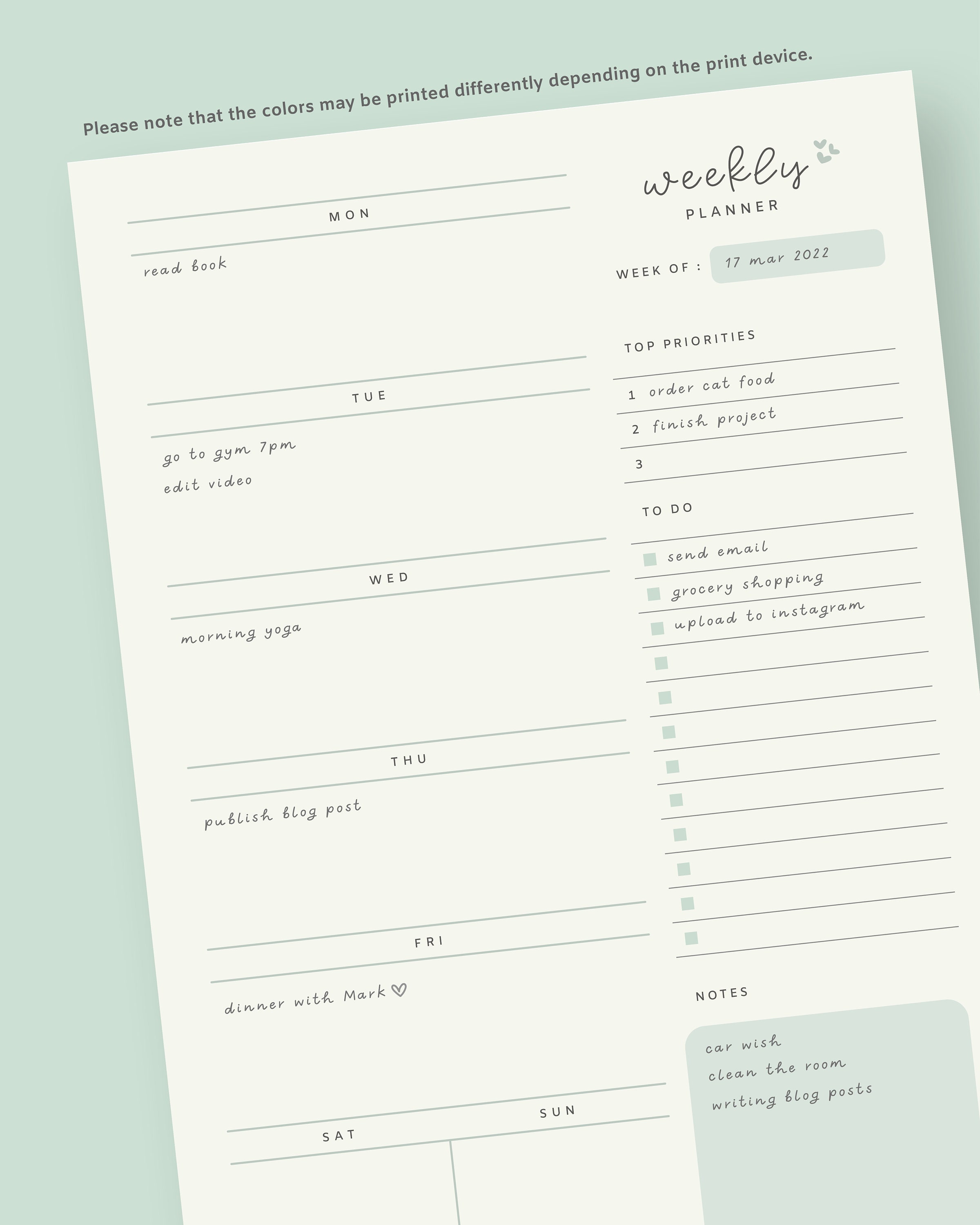 Weekly Planner Printable | Digital Weekly Planner | Minimalist Weekly ...