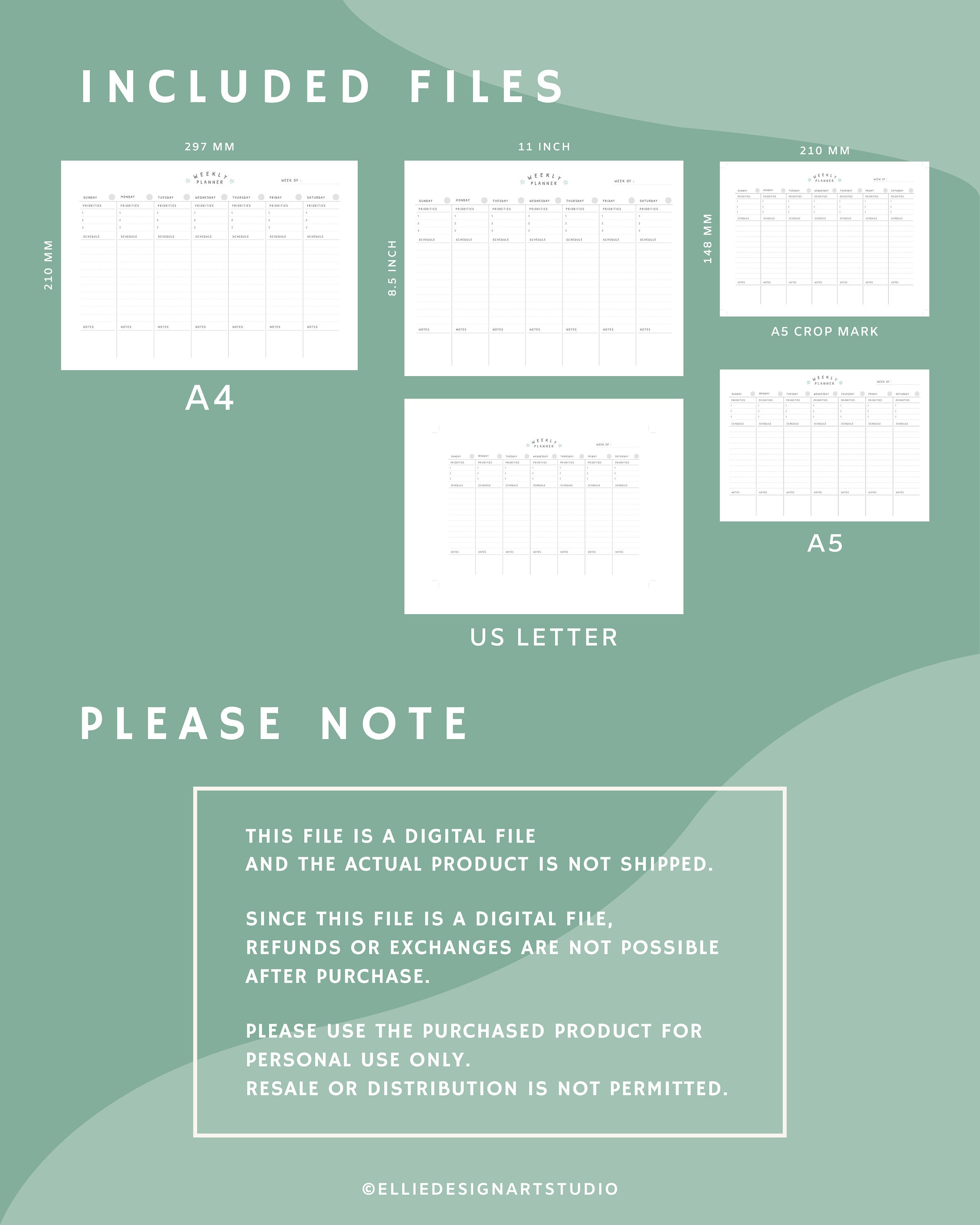 Horizontal Weekly Planner Printable Weekly Organizer - Etsy