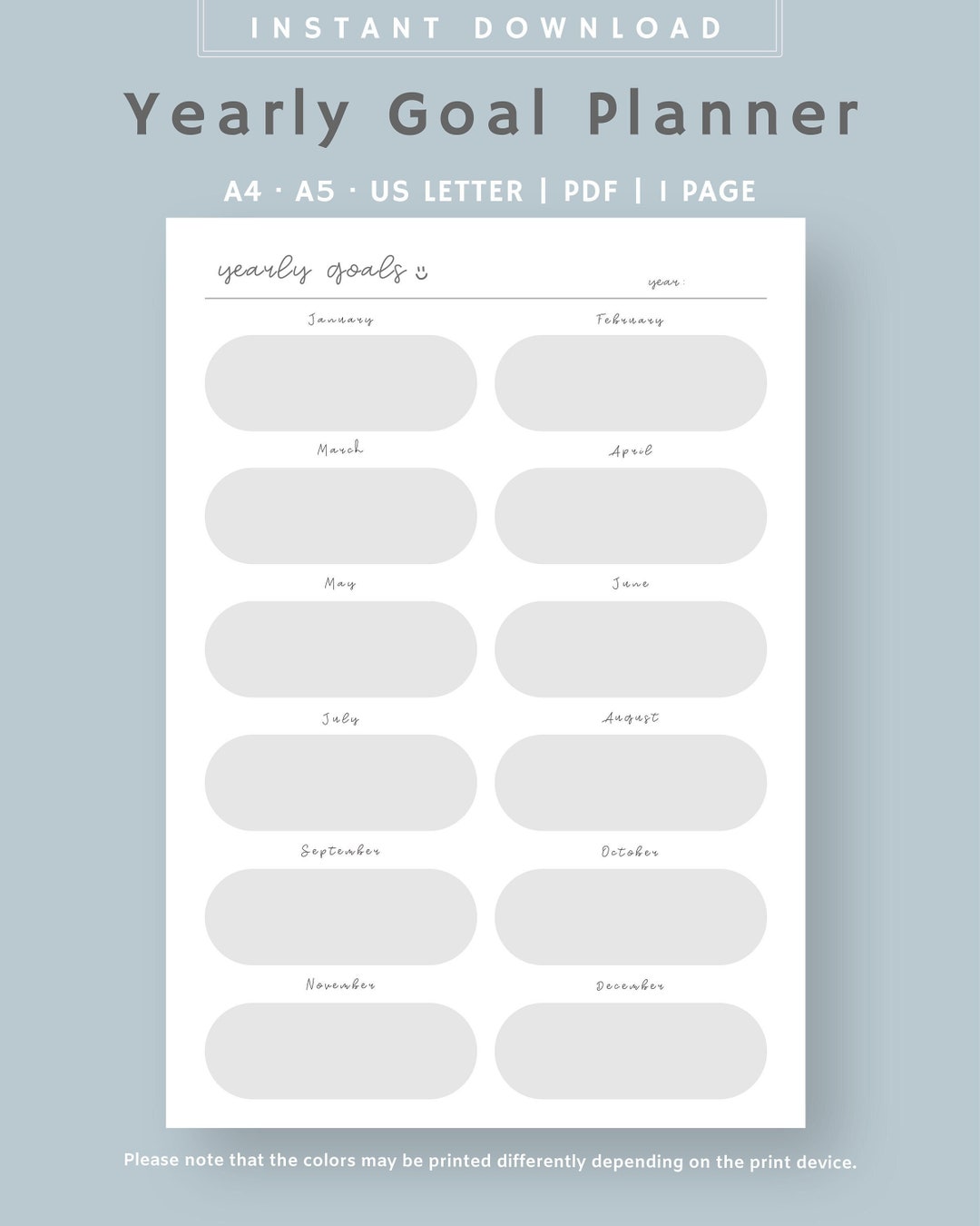 Yearly Goals Planner Printable Goal Planning Goal Tracker Goal ...