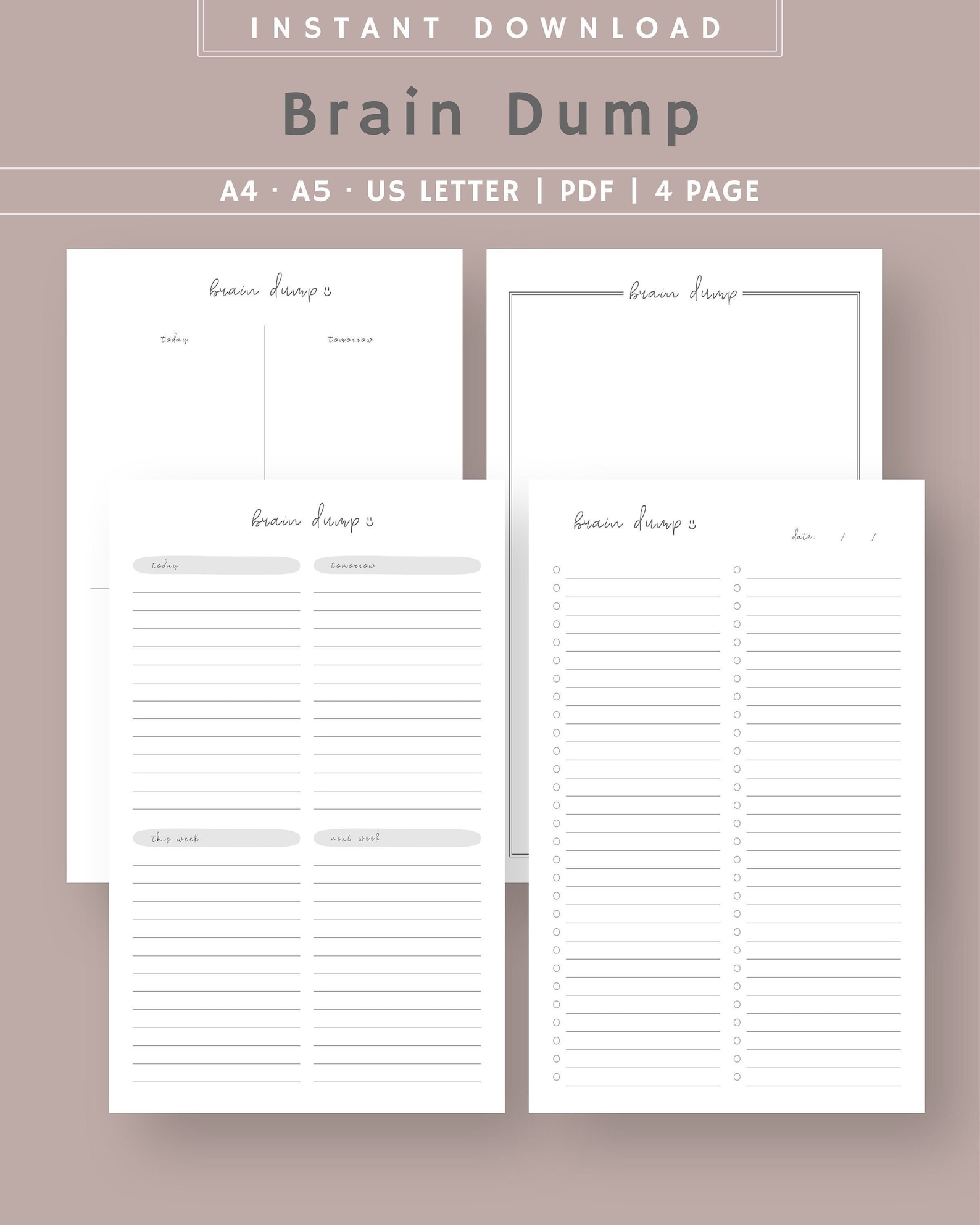 Brain Dump Bundle Printable | Brain Dump Template | Brain Dump Page ...