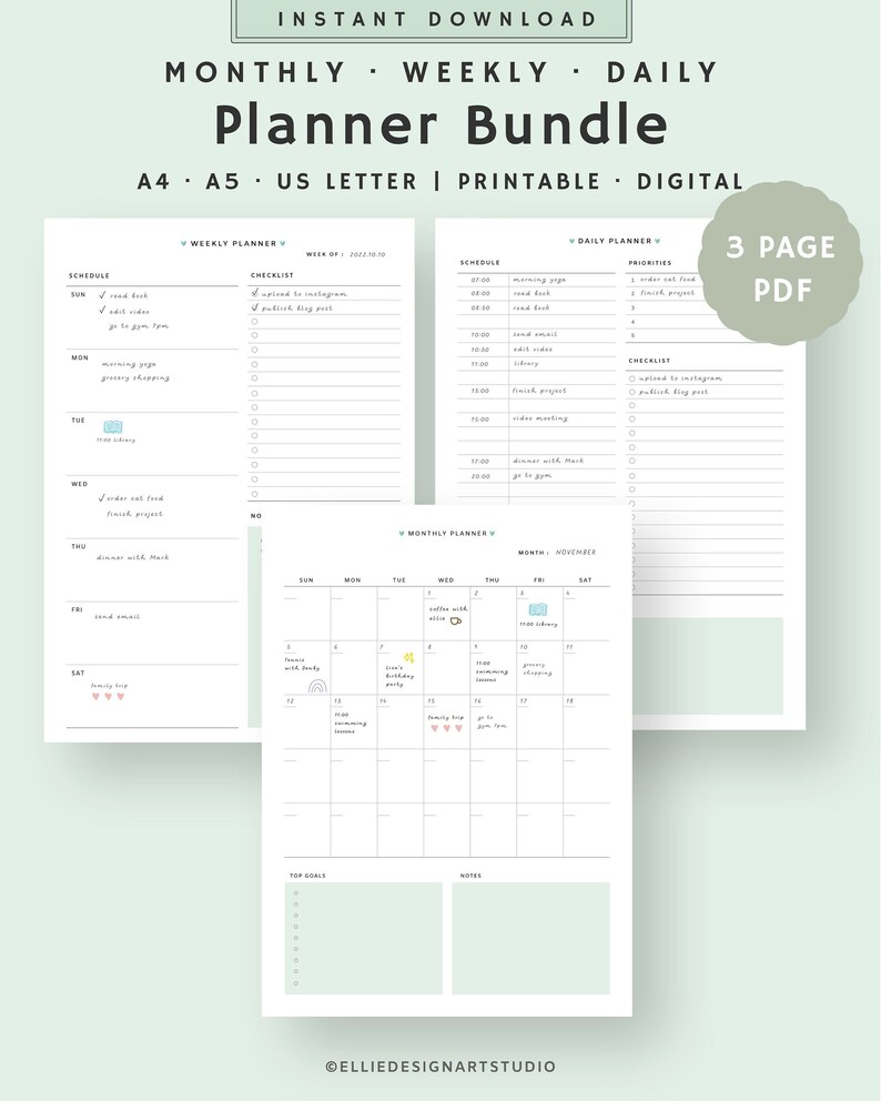 Minimalist Planner Bundle Printable, Monthly Planner, Weekly Planner ...