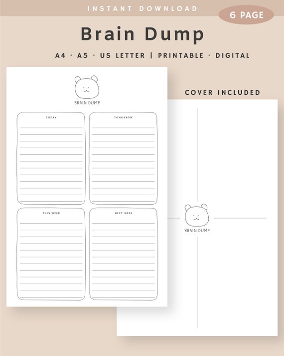 Brain Dump Journal Printable, Thought Organizer, Brain Dump Productivity Planner, Thought tracker, Instant Download, A5,A4,US Letter PDF