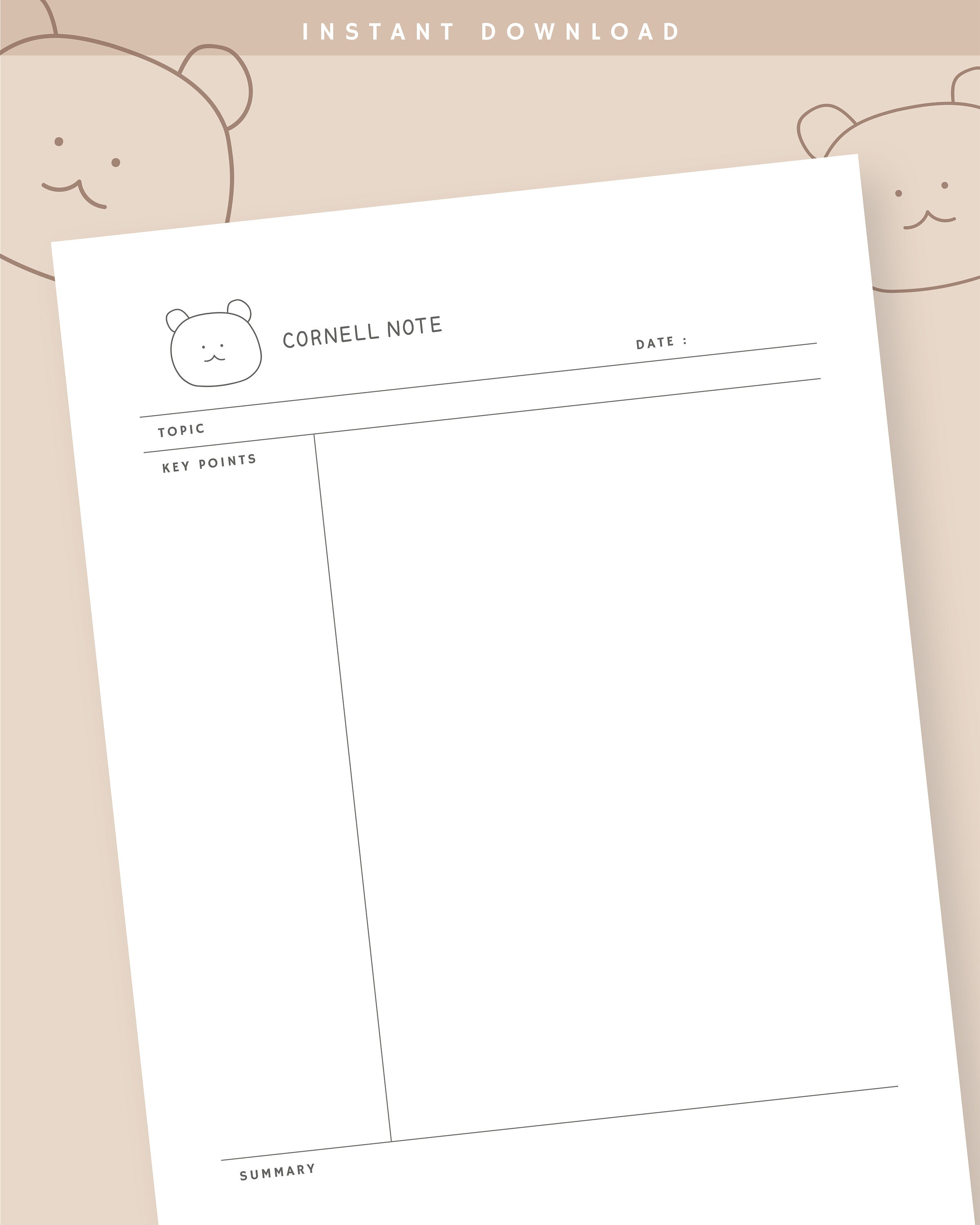Cornell Notes Template Printable, Student Note Taking, Notes Template ...