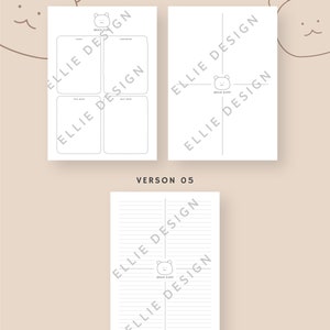 May include: Three printable planner pages with a bear graphic and the text "Brain Dump" and "Ellie Design". The pages are white with black lines and text. The top of the image says "Instant Download".