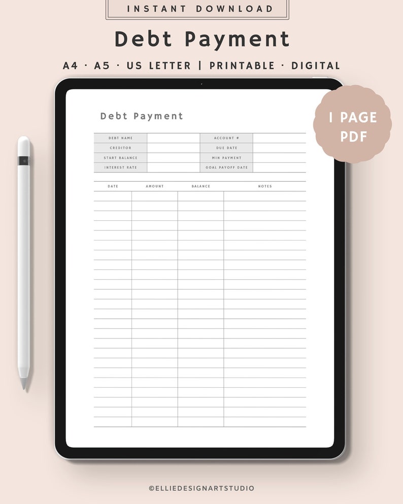 Debt Progress Printable Debt Payment | Snowball Debt Tracker | Debt Payment Log ...