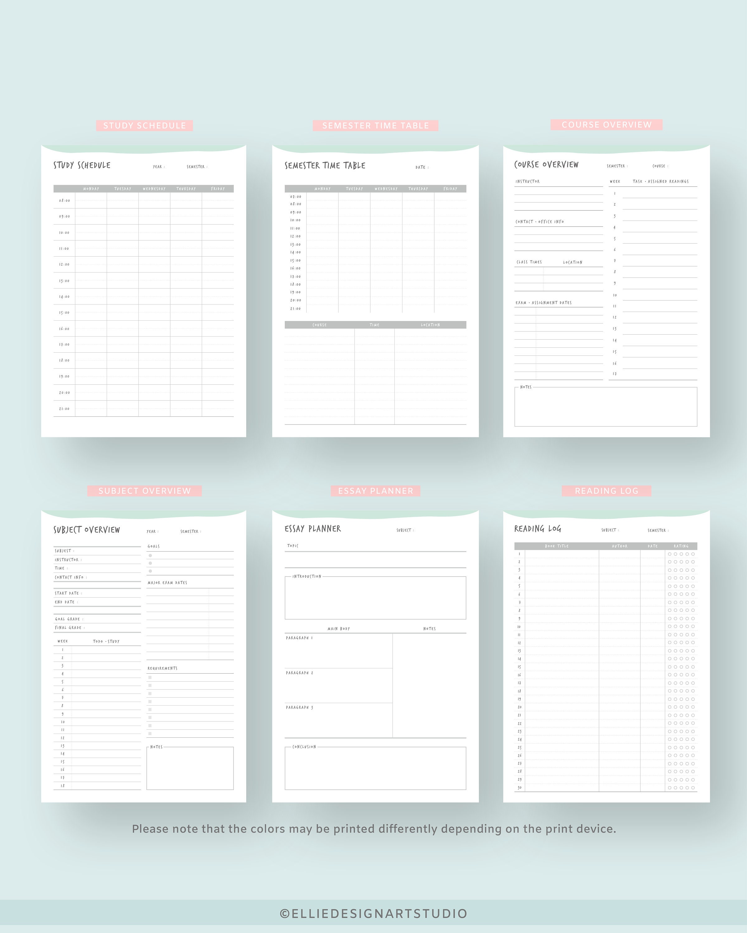Student Planner Printable | College Planner | Digital Study Planner ...