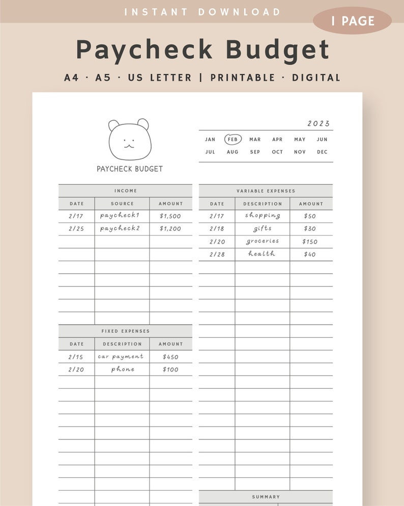 Paycheck Budget Planner Printable, Budget by Paycheck, Paycheck Budget