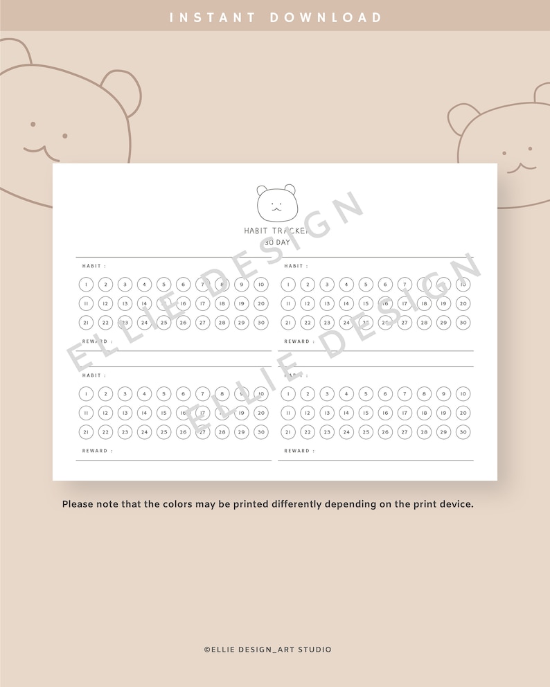 30 Day Habit Tracker Printable, Habit Tracker Landscape, 30 Day Habit