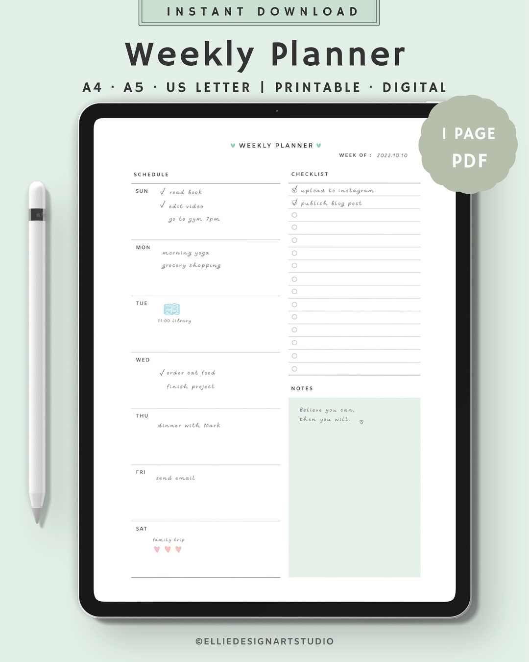 Vertical Minimalist Weekly Planner Printable With to Do List, Undated ...