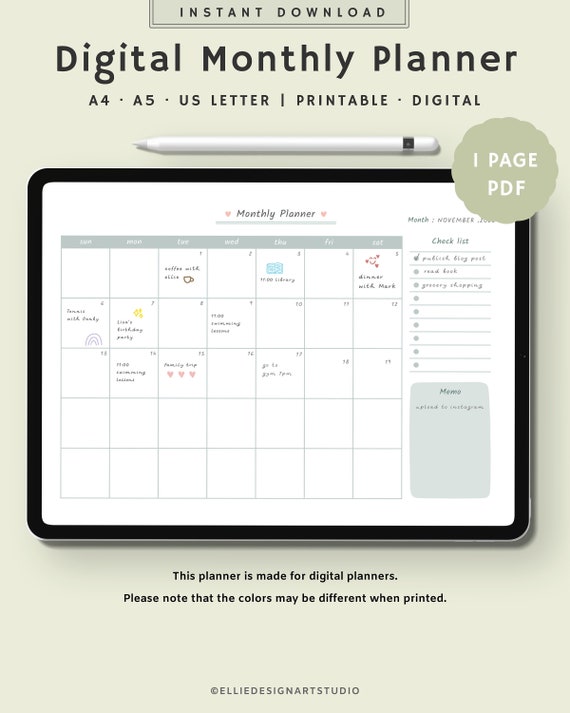 Monthly Planner Goodnotes Template Monthly Digital Planner Etsy