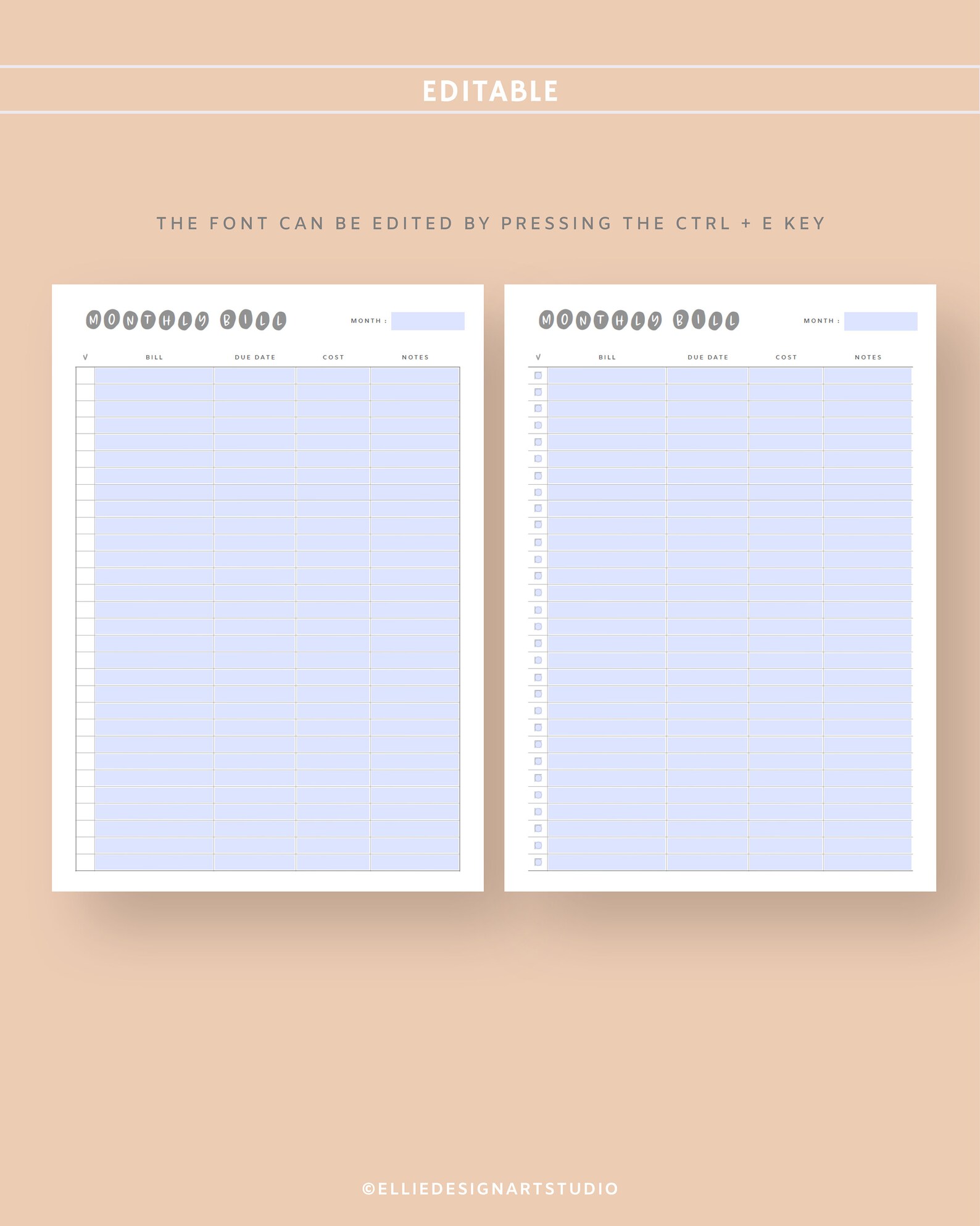 Monthly Bill Tracker Editable Printable Money Planner - Etsy