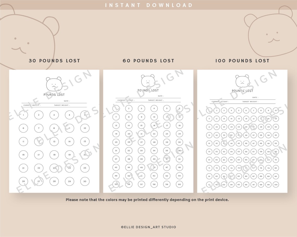 30, 60, 100 Pounds Lost Weight Tracker Bundle Printable, Weight Loss ...