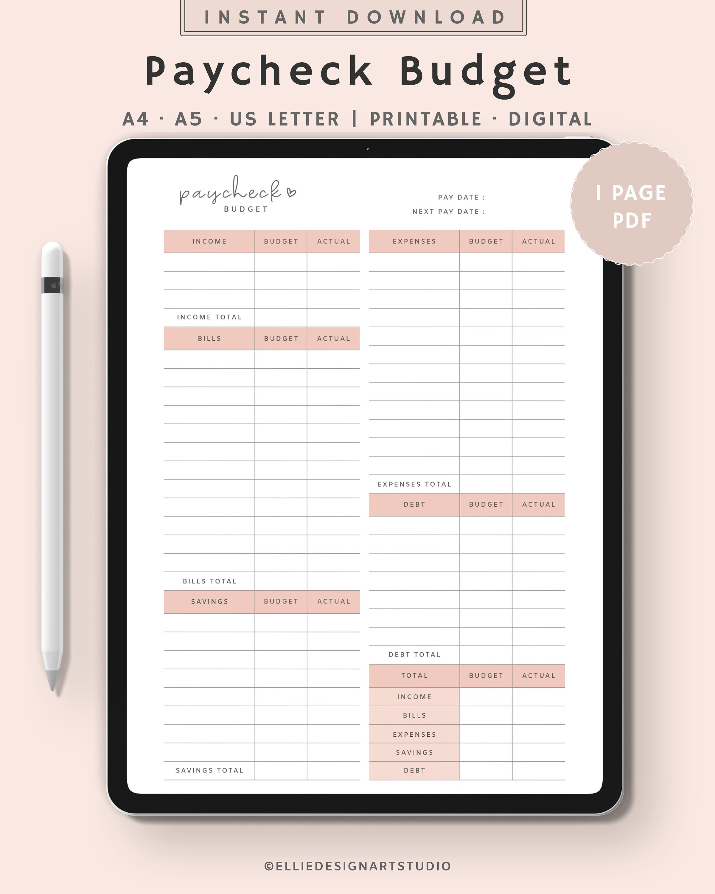 Paycheck Budget Pdf - Etsy