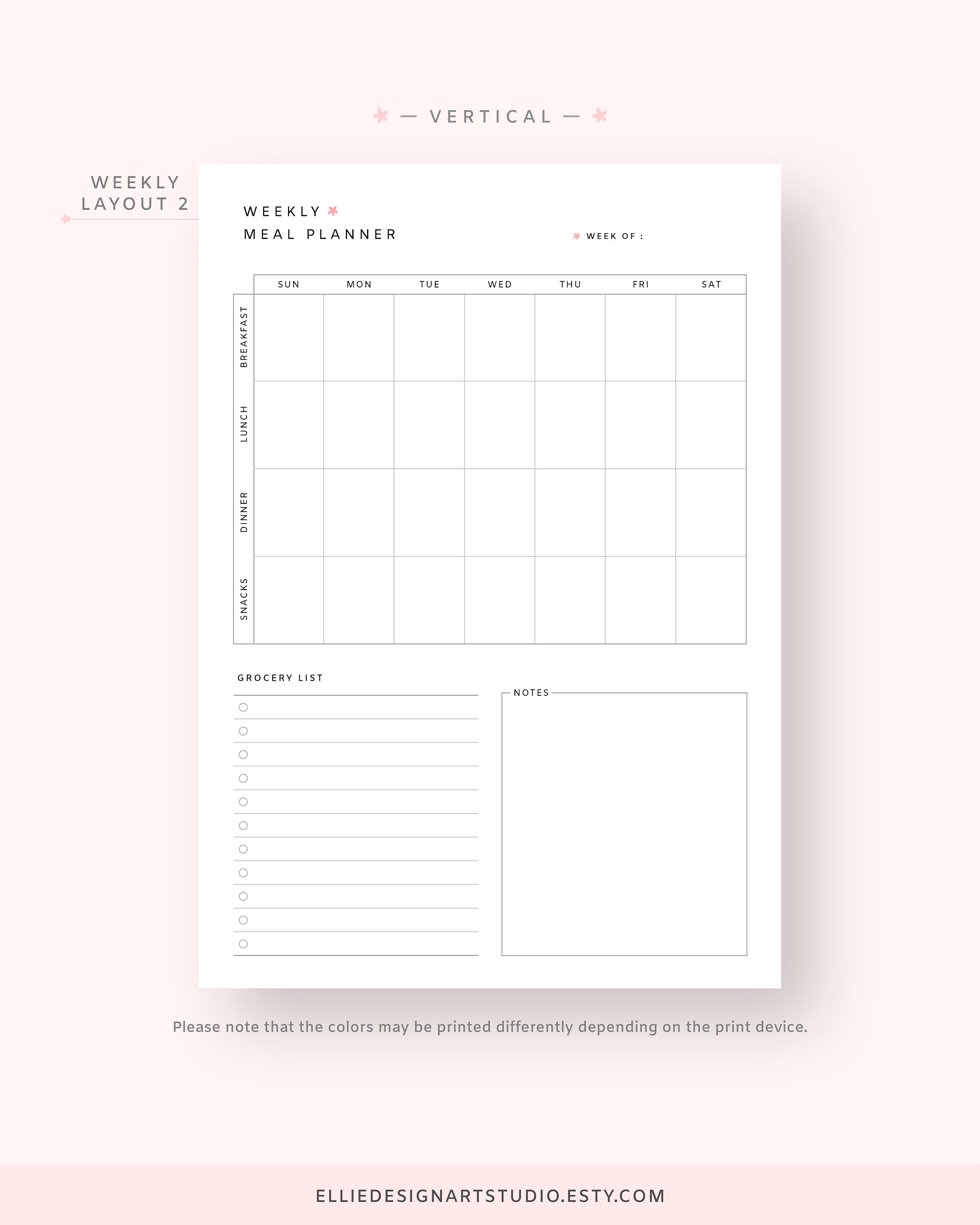Meal Planner Printable With Grocery List | Daily, Weekly Meal 3 Pages ...