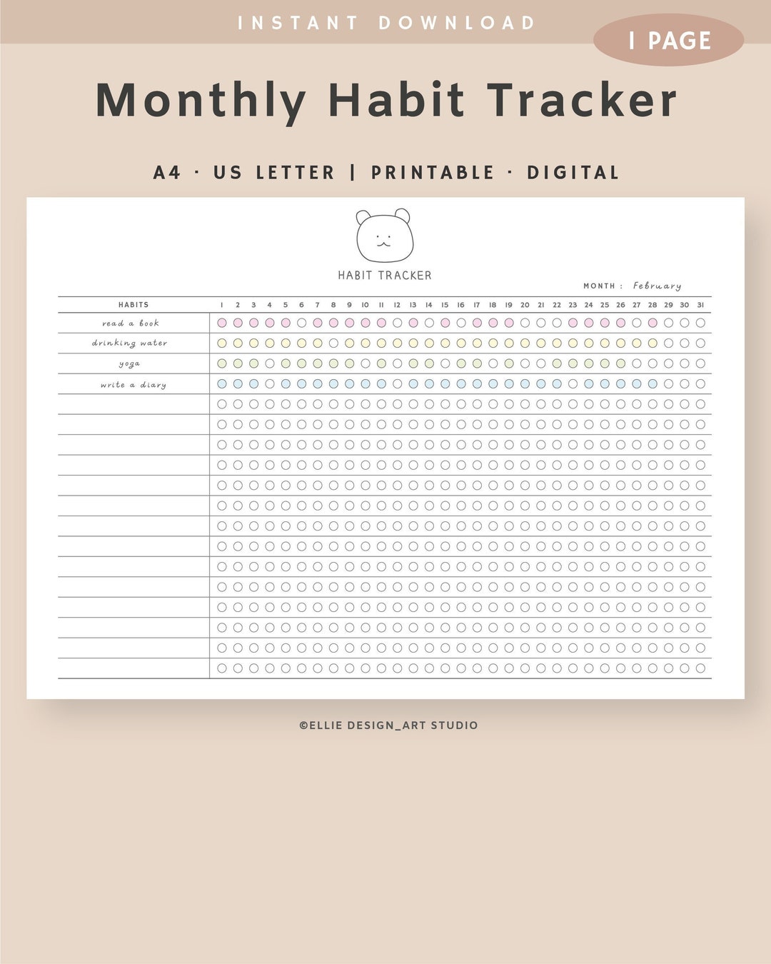 Monthly Habit Tracker Printable Landscape, 30 Day Habit Challenge ...