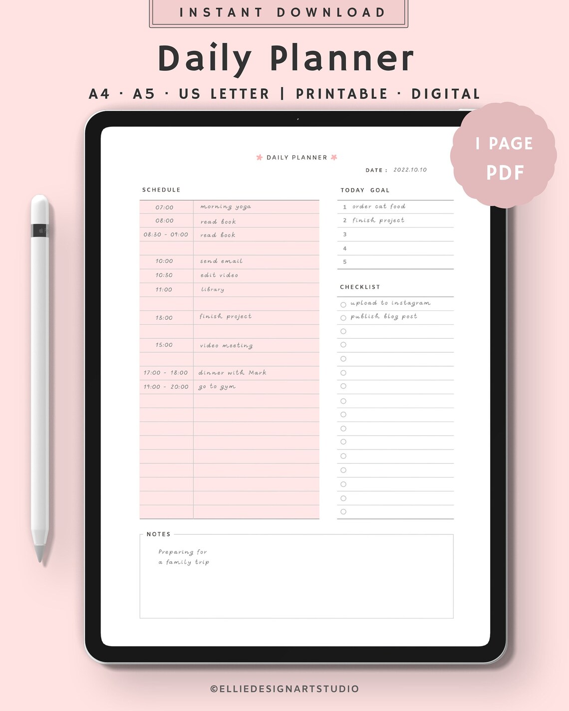Daily Planner Printable, Daily to Do List, Daily Planner Digital, Daily