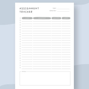 Assignment Tracker Printable College Assignment Tracker - Etsy