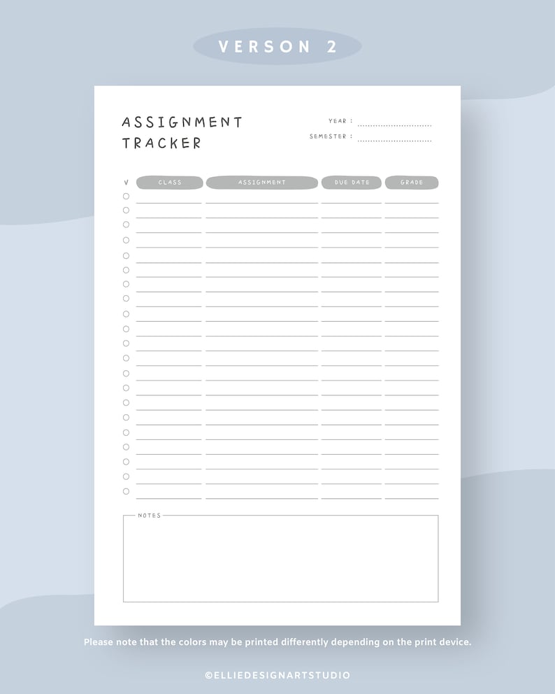 Assignment Tracker Printable | College Assignment Tracker | Homework ...