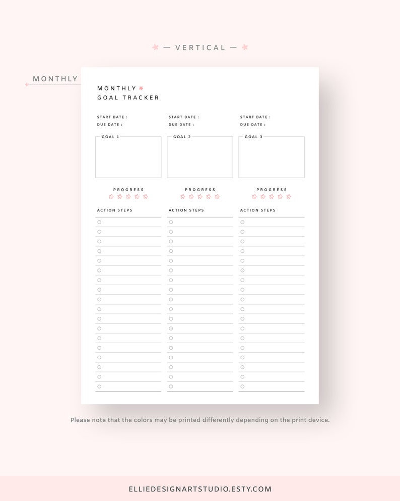 Goal Tracker Set Printable Template | Goal Planner Insert | Monthly ...