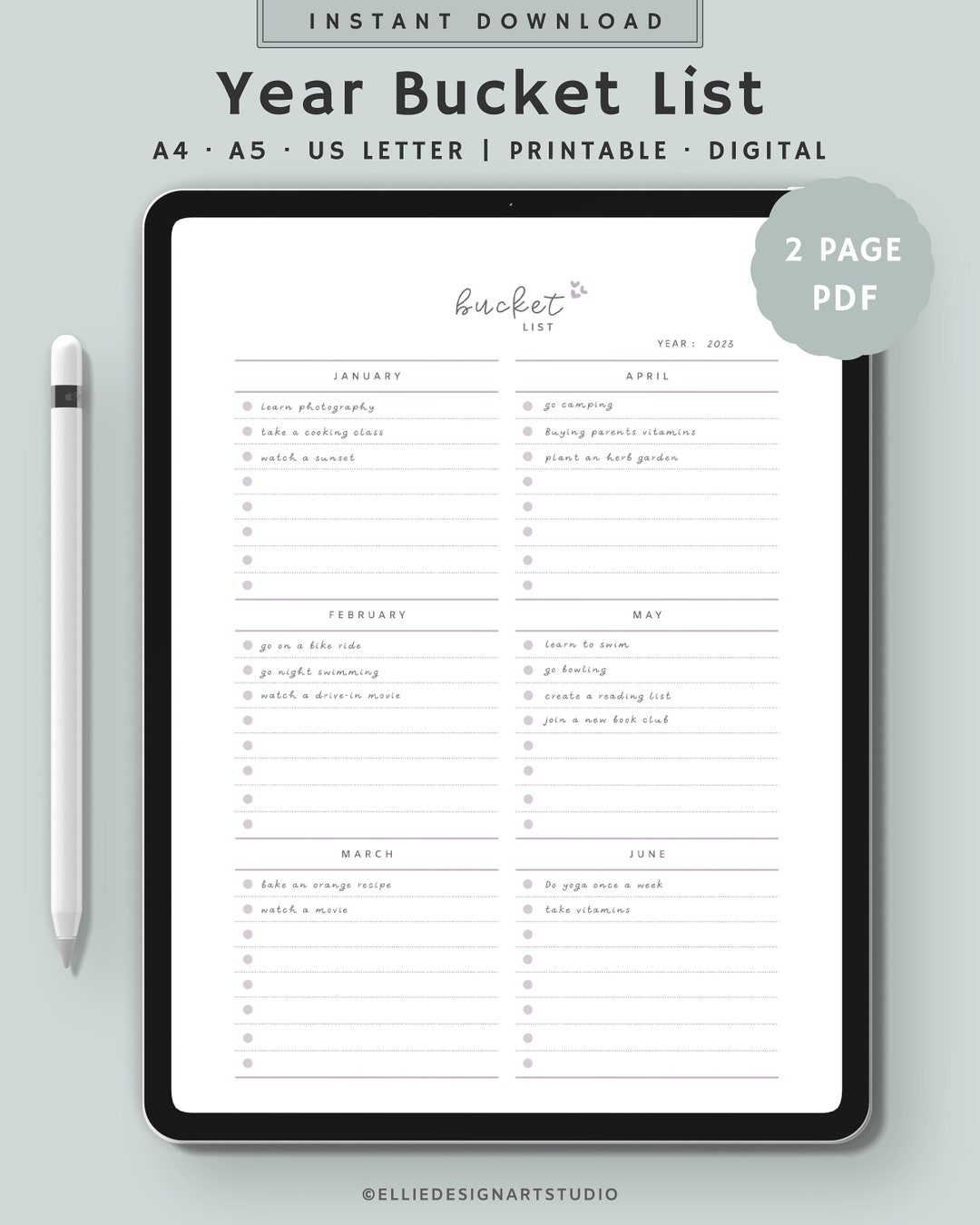 Digital Bucket List, iPad and Goodnotes, Bucket List Template, Life