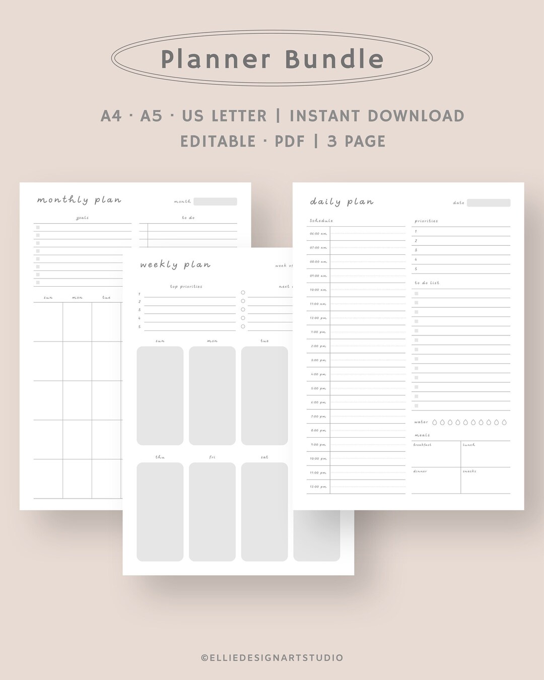 Editable Planner Bundle | Weekly Planner, Monthly Planner, Daily ...