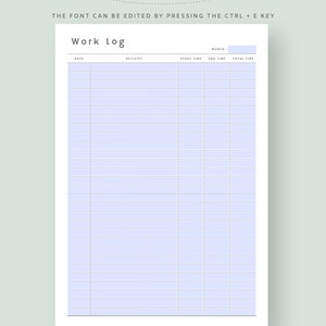 Editable Work Log | Work Log Printable | Time Spent Tracker | Working ...