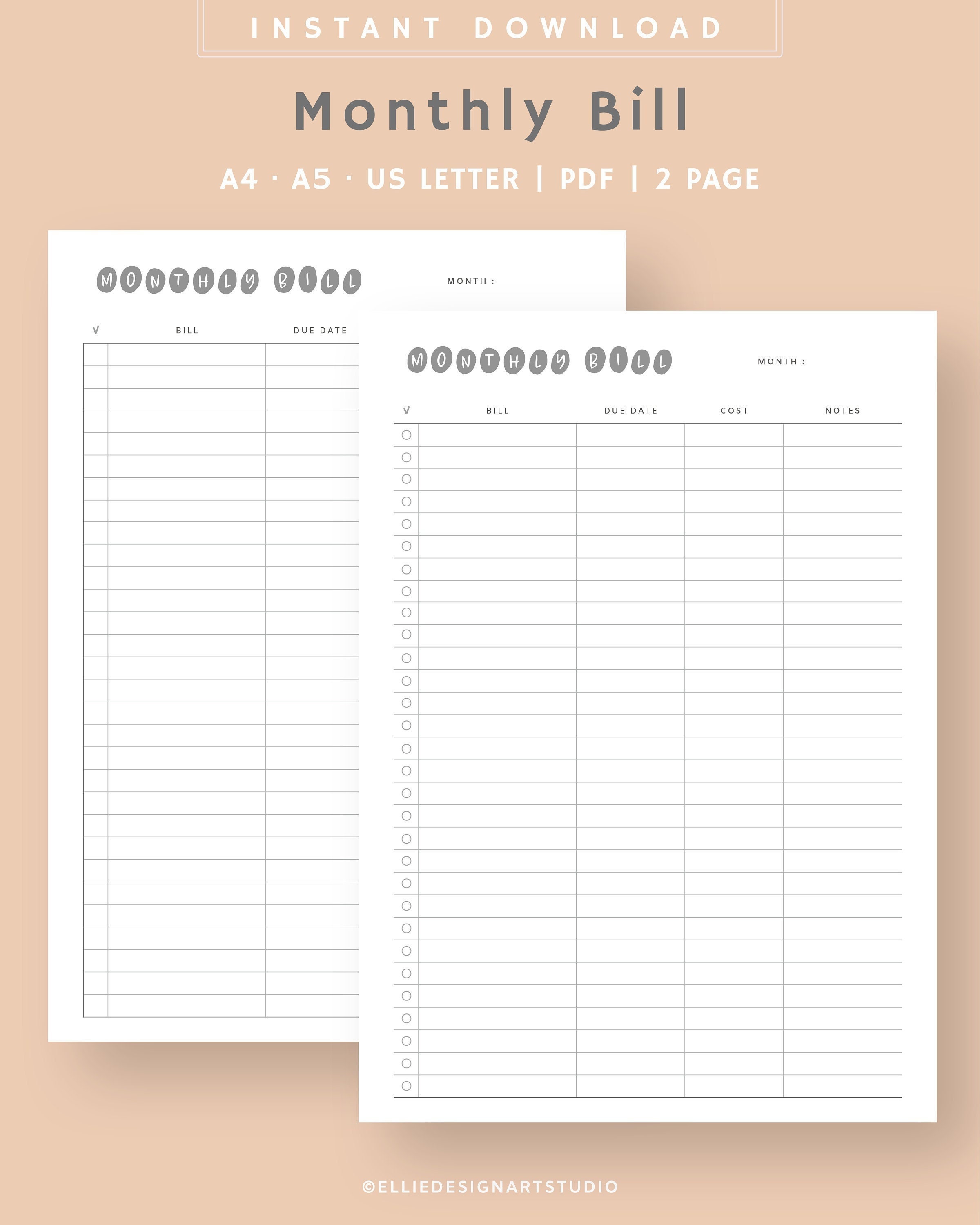 Monthly Bill Tracker Editable Printable | Money Planner | Monthly Bill ...