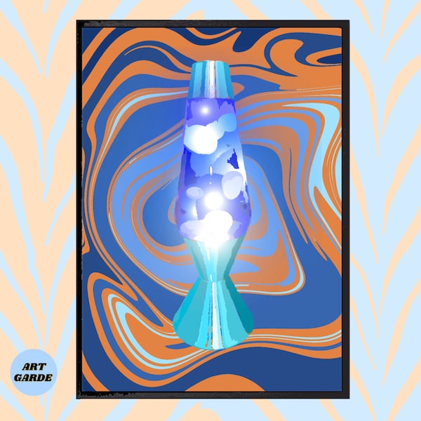 90er Jahre Retro Lava Lampe Print | Y2K | Nostalgie | Wirbel | Blau | Orange | Olivgrün | Rosa | A4 A3 Art Garde Poster (Rahmen Nicht Enthalten)