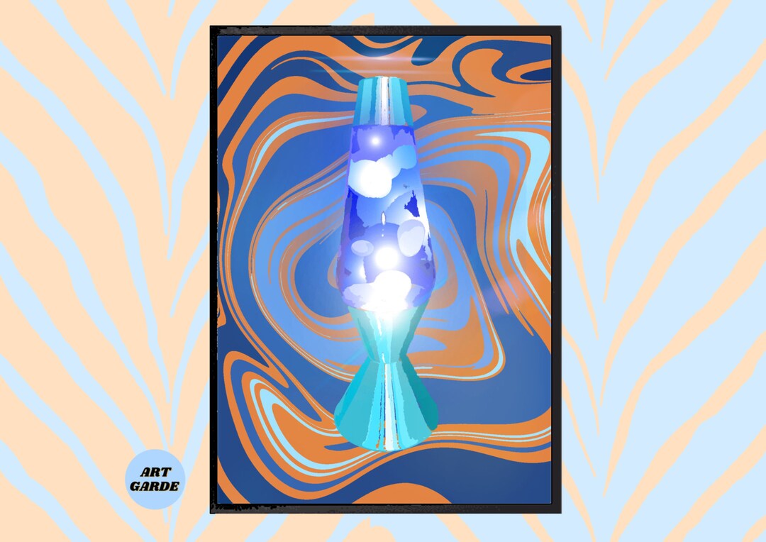 90s Retro Lava Lamp Print Y2K Nostalgia Swirl Blue Etsy