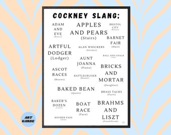 Cockney Rhyming Slang Paper Print (Frame Not Included) Lingo | London Slang | Apples and Pears | Adam and Eve | A4 A3 Art Garde Poster