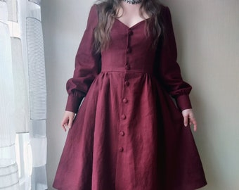 Robe en lin ~ Anathème ~ RÉALISÉ SUR COMMANDE cottagecore/lolita/darkacademia/witch