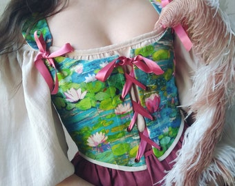 Corset ~Nymphea~ réalisé sur commande, pastoral,renaissance,cottagecore,fairycore,rococo,botanical,princesse