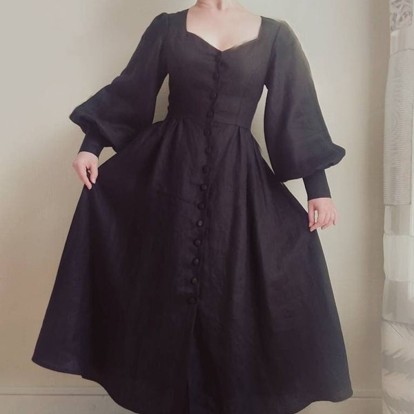 Robe en lin ~ Sabbath ~ REALISÉE SUR COMMANDE victorian/darkacademia/witch/darkcottagecore/historical