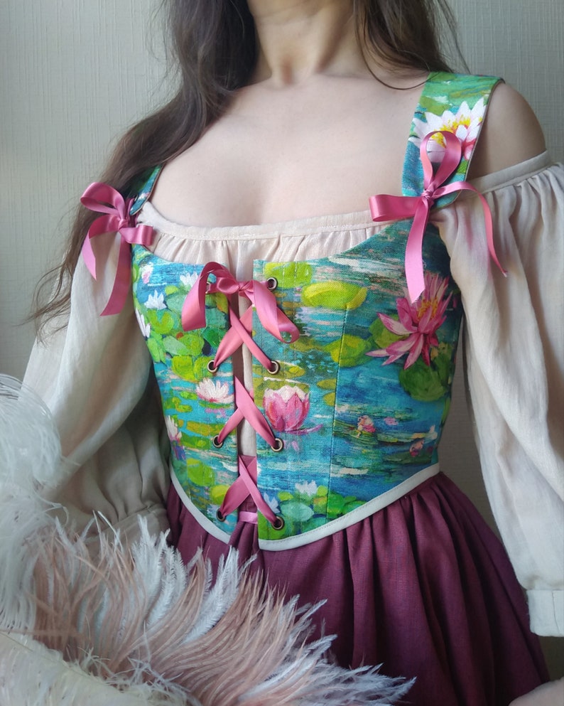 Corset Nymphea REALISÉ SUR COMMANDE pastoral/renaissance/cottagecore/fairycore/rococo/botanical/princesscore image 3