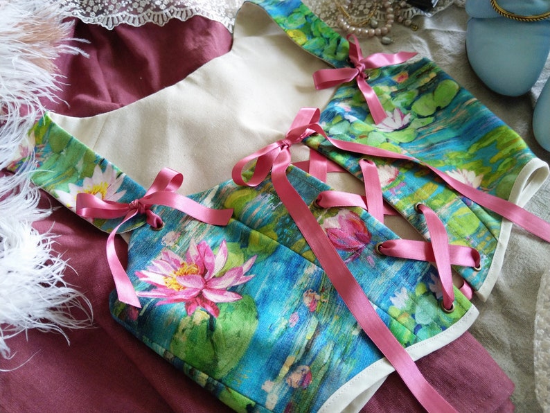 Corset Nymphea REALISÉ SUR COMMANDE pastoral/renaissance/cottagecore/fairycore/rococo/botanical/princesscore image 5