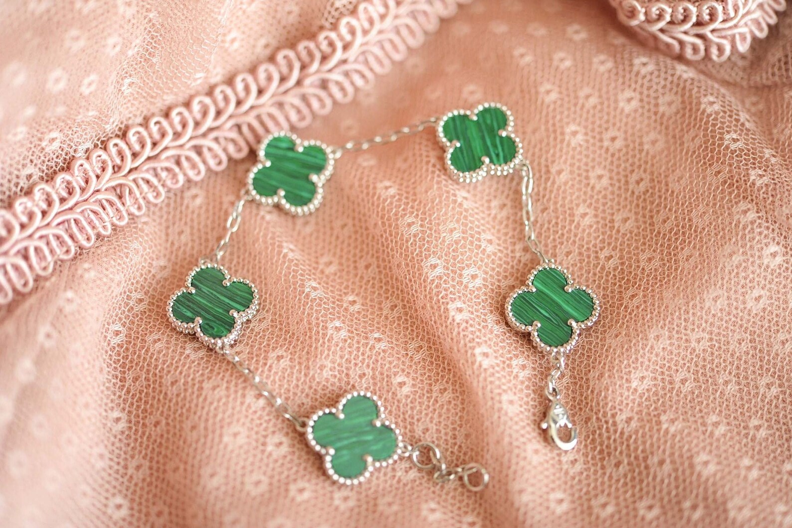 Clover Bracelet Green Malachite 5 Charm Clover Bracelet in Etsy