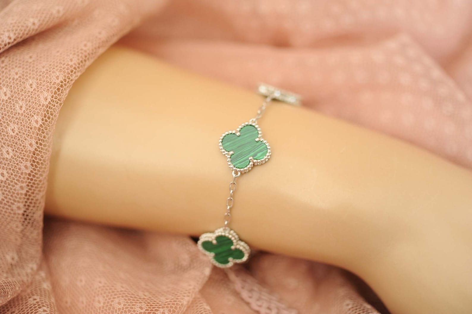 Clover Bracelet Green Malachite Charm Clover Bracelet In Etsy