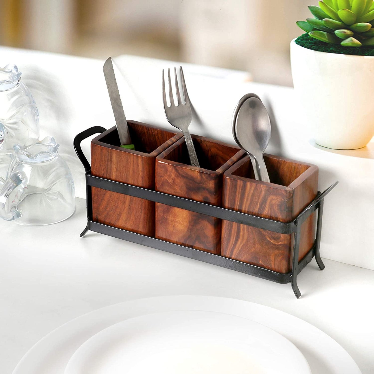 Multipurpose holderHandmade Wooden Cutlery Holder for Dining Etsy