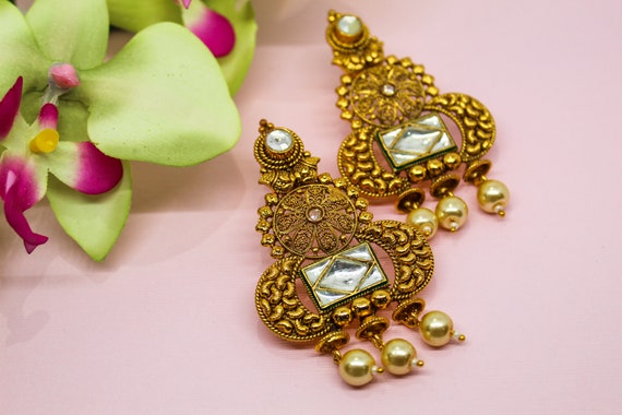 Buy Attractive Real Gold Design Bridal Heavy Stone Wedding Jhumkas Earring  Online Shopping