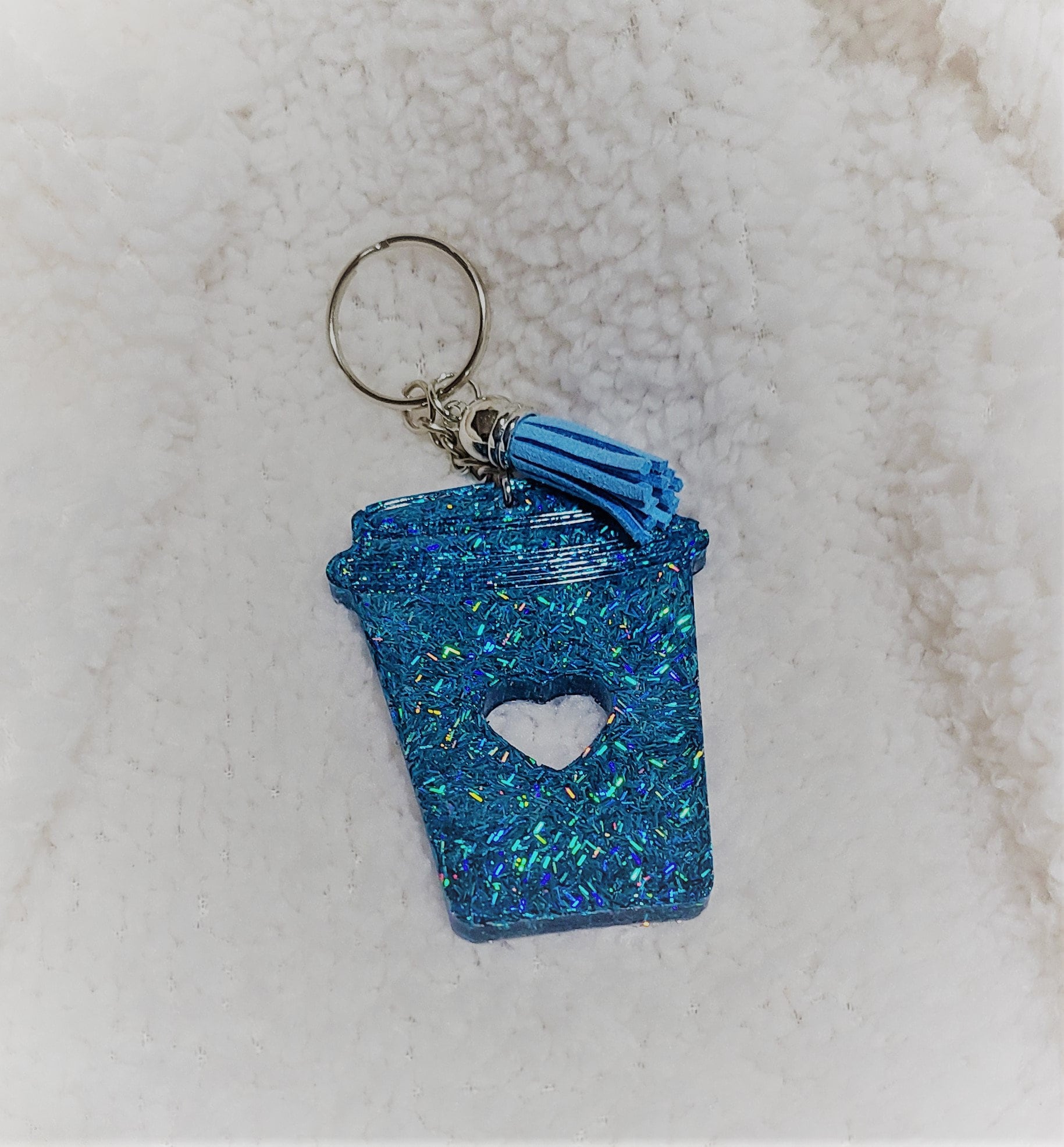 Coffee Cup Epoxy Glitter Keychain Etsy