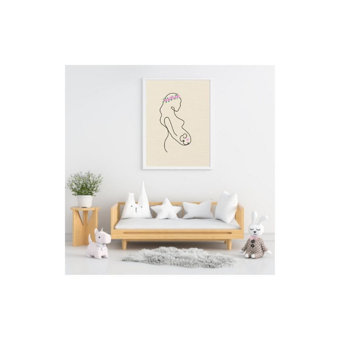 Tableau Acrylique et Broderie en Relief Femme Enceinte avec Fleurs Pour Une Décoration Murale Unique