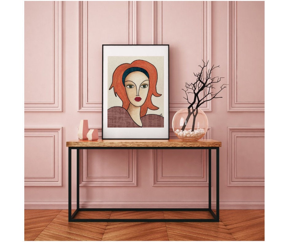 Tableau Acrylique et Tissus Broderie en Relief Portrait de Femme sur Flanelle Beige Pour Une Décorat