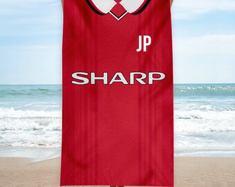 Britishmadegifts Manchester Red Retro 1999 Home Shirt Personalised Vintage Beach Towel